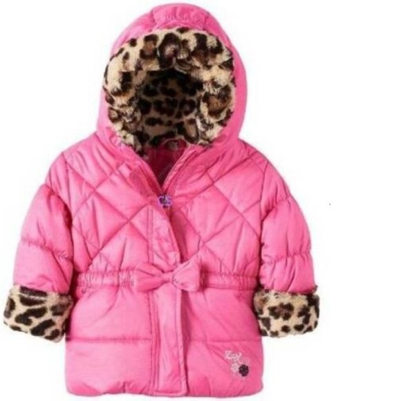 *Winter Jacket 24 months ZeroXposur Pink Leopard Trim Hooded Quilted Zip Girls - Picture 1 of 7